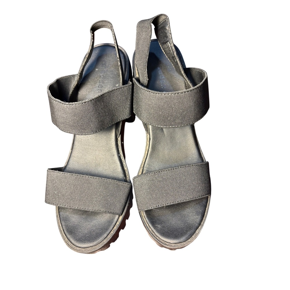 Madden Girl Seer Black ElasticLug Sole Platform Block Heel Sandals 7.5M SEER01J1